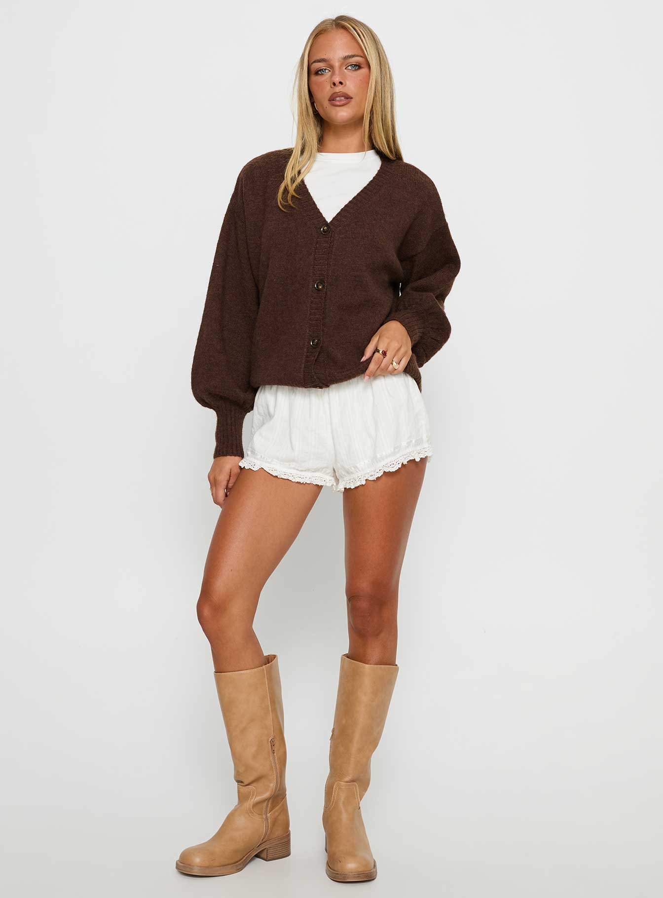 Eartha V Neck Knit Sweater Brown - Image 3