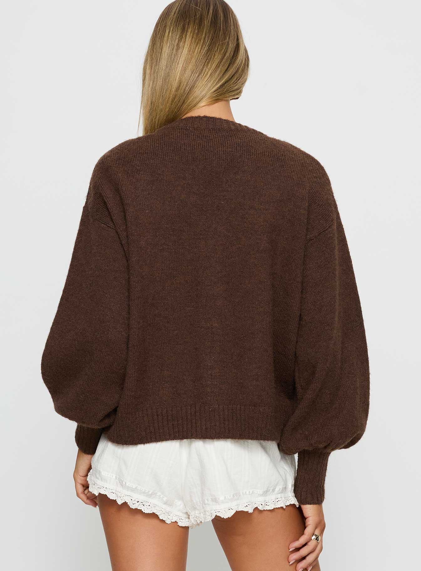 Eartha V Neck Knit Sweater Brown - Image 5