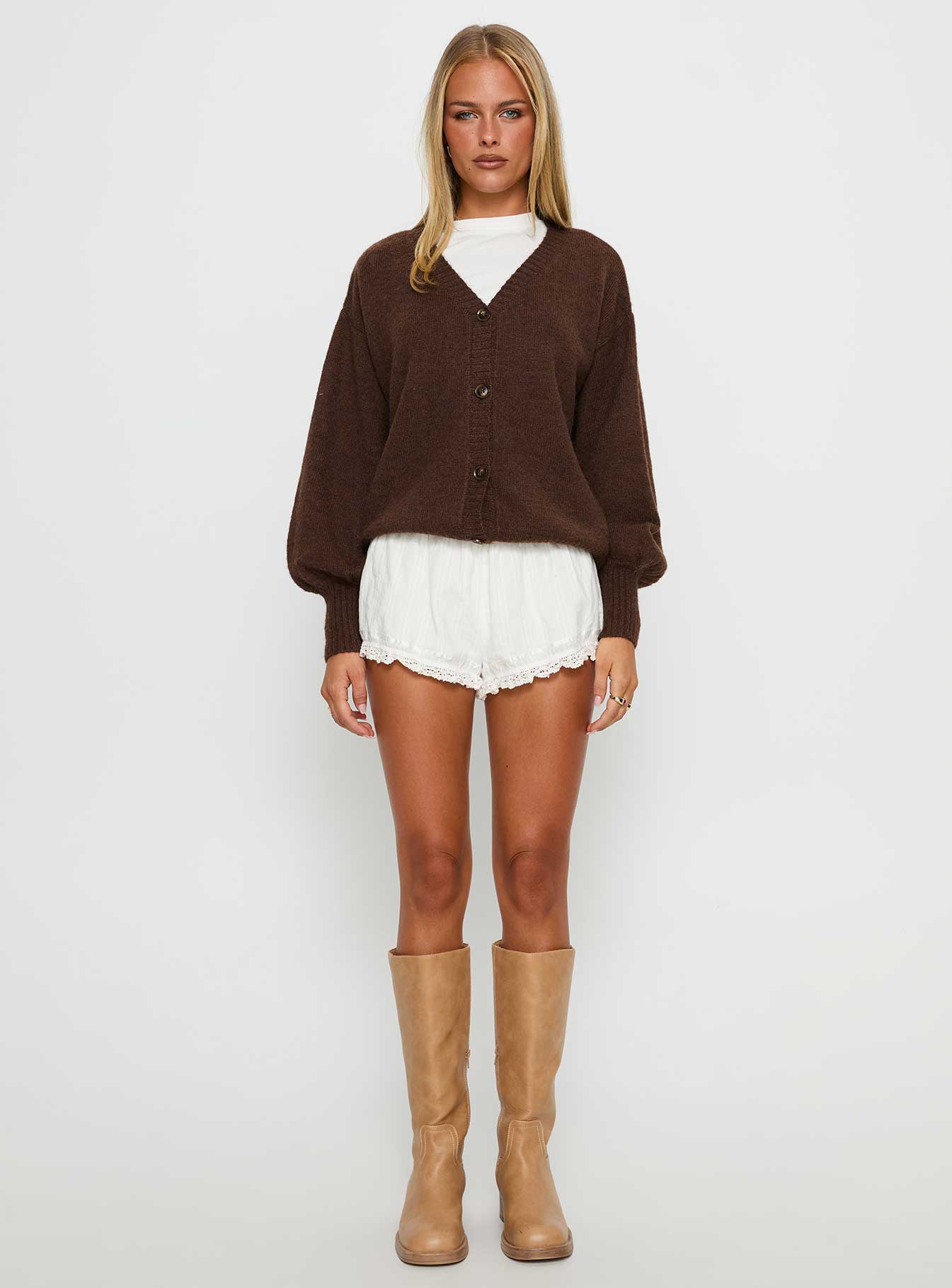 Eartha V Neck Knit Sweater Brown - Image 7