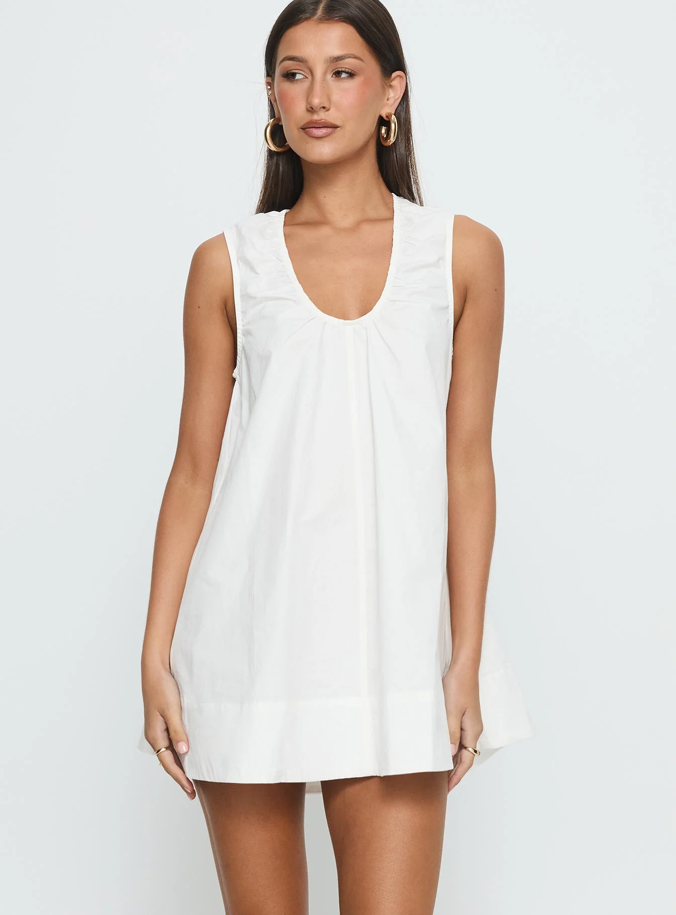 Eberta Ruched Baby Doll Mini Dress White - Image 2