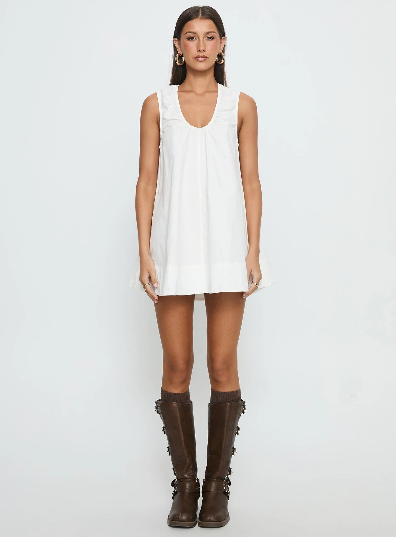 Eberta Ruched Baby Doll Mini Dress White - Image 7
