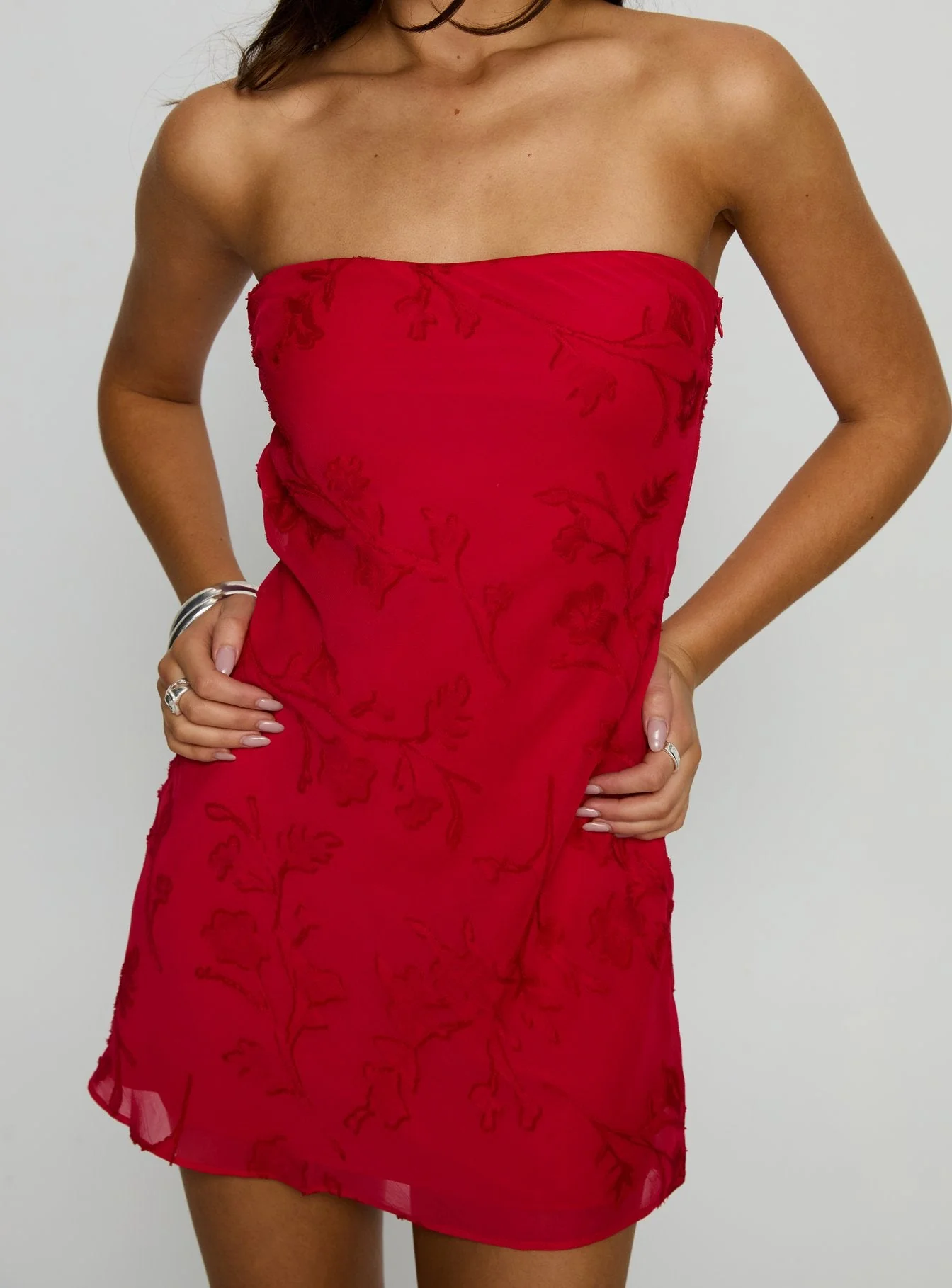 Edge Of Love Strapless Mini Dress Red Burnout - Image 5