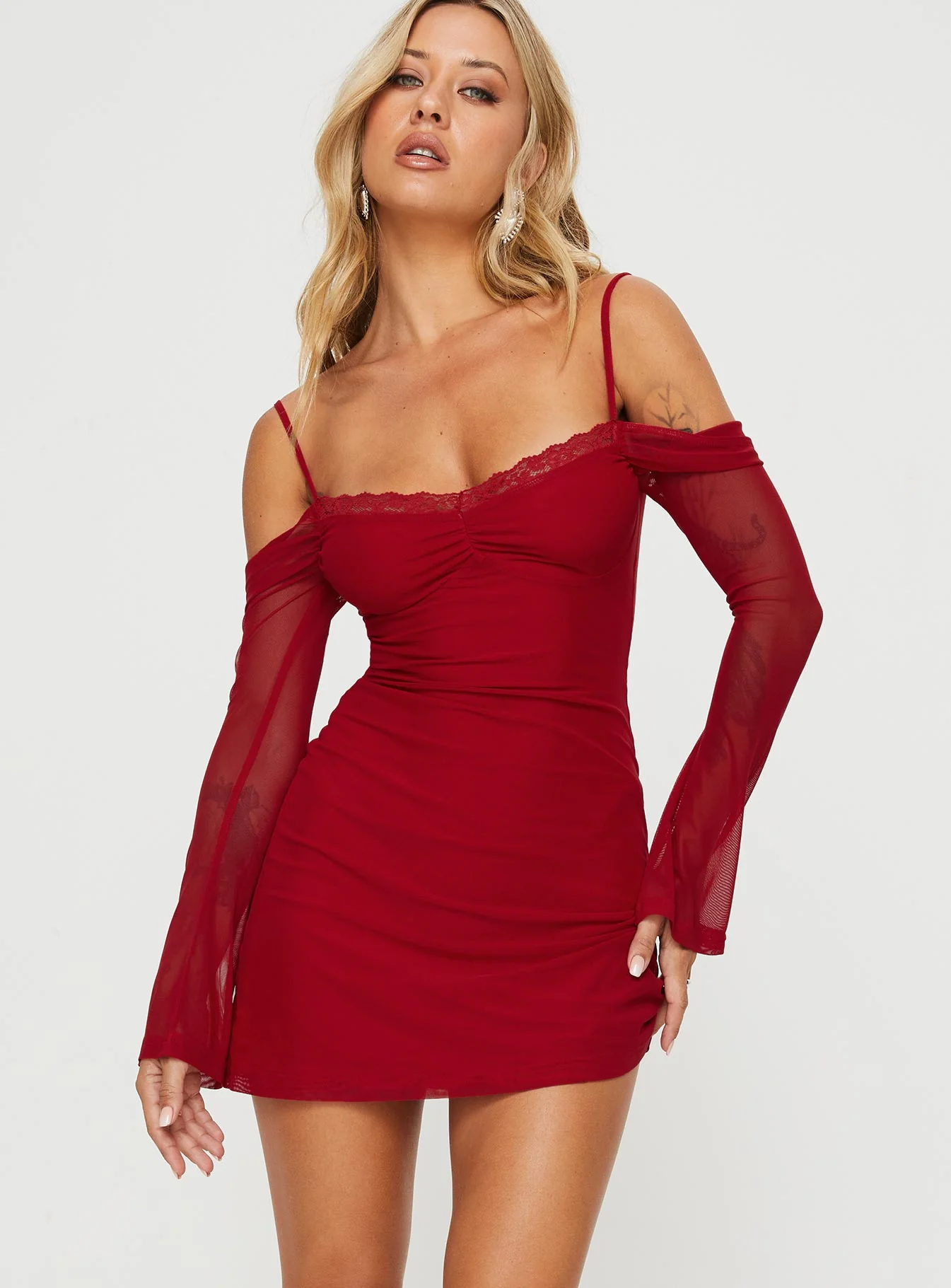 Edmone Long Sleeve Mini Dress Red - Image 2