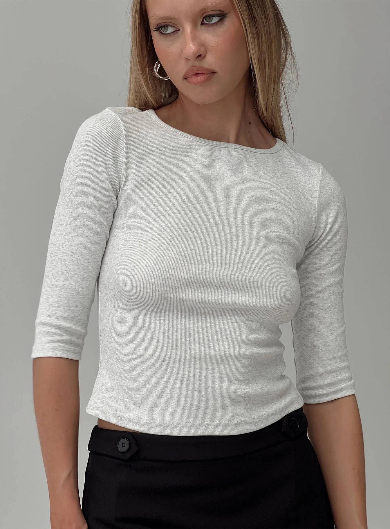Elaia 3/4 Sleeve Top Grey Marle - Image 8