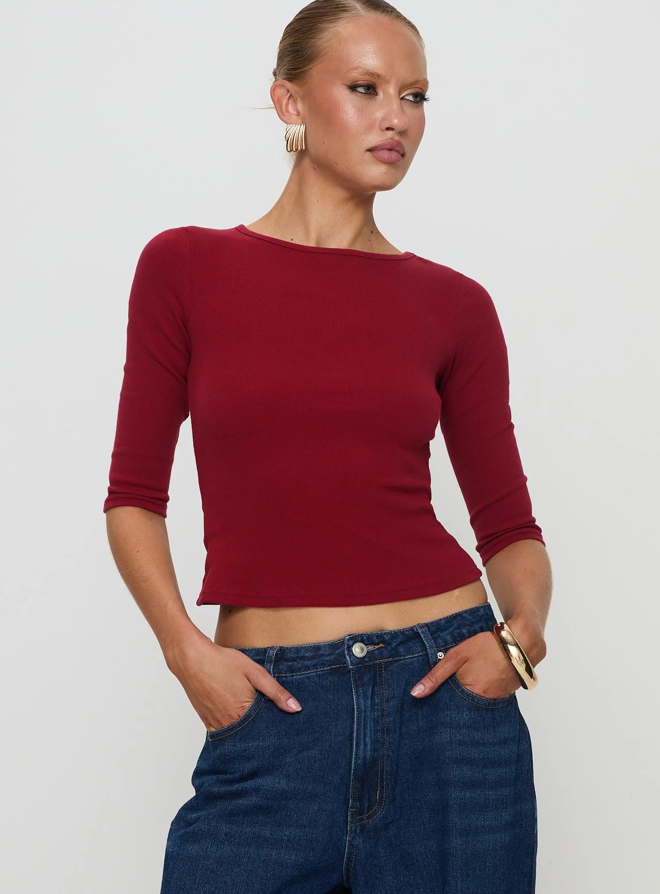 Elaia 3/4 Sleeve Top Red - Image 2