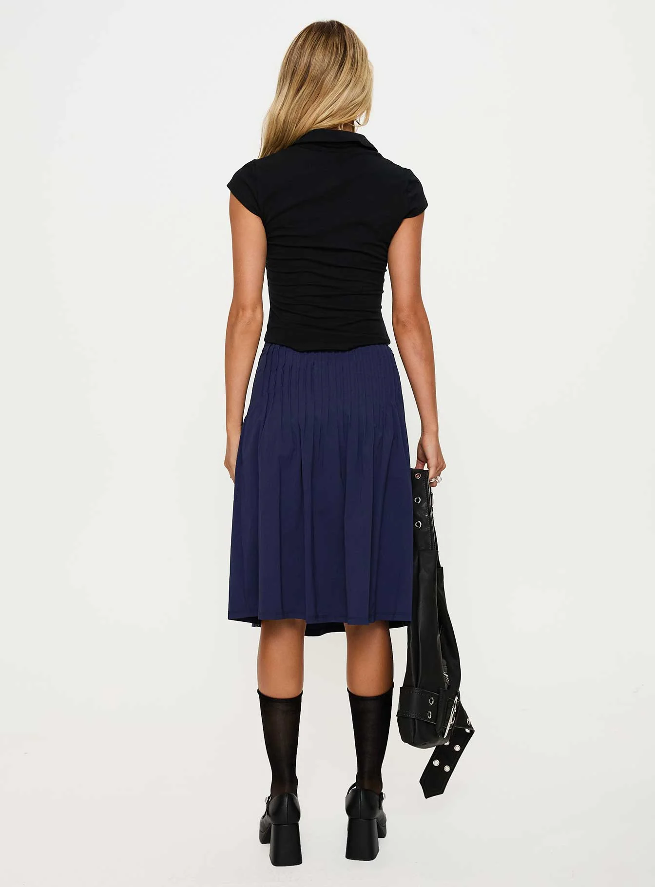 Elaila Pleat Midi Skirt Navy - Image 5