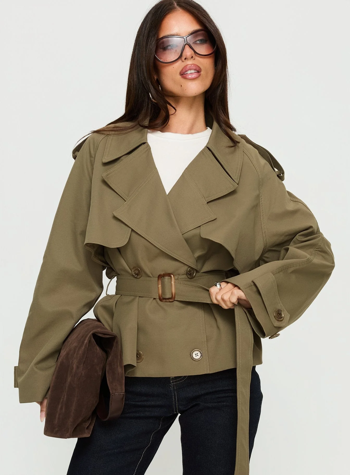 Eldora Cropped Trench Coat Green - Image 2