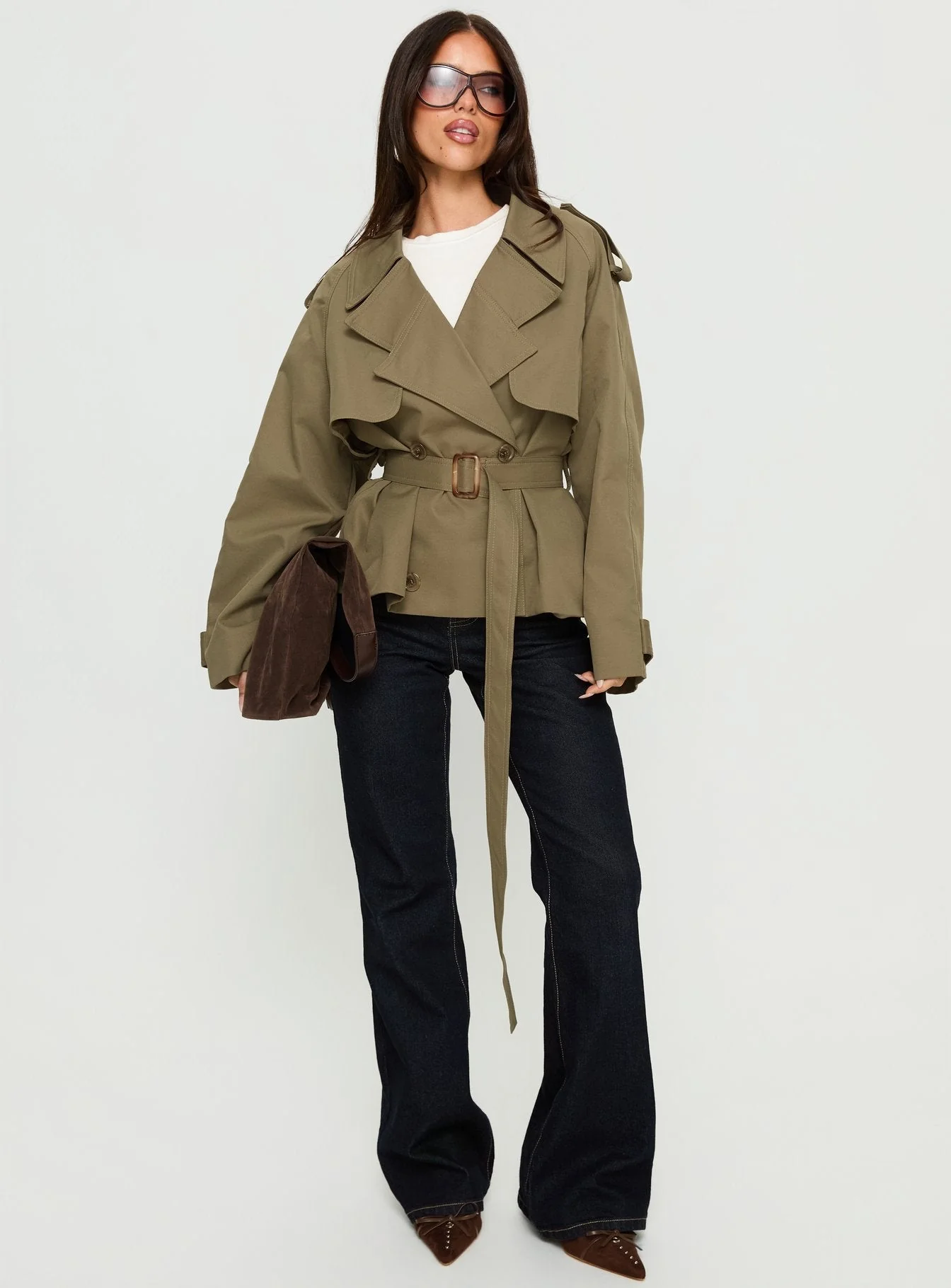 Eldora Cropped Trench Coat Green - Image 3