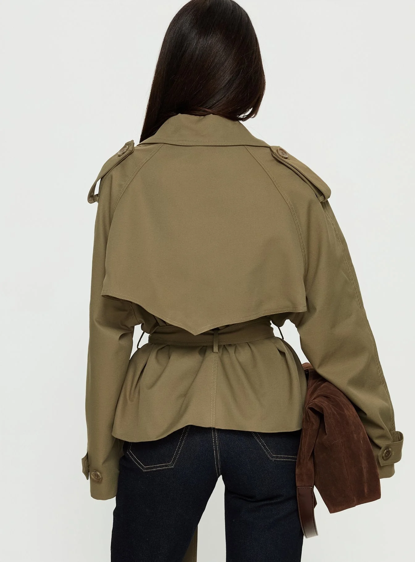 Eldora Cropped Trench Coat Green - Image 5