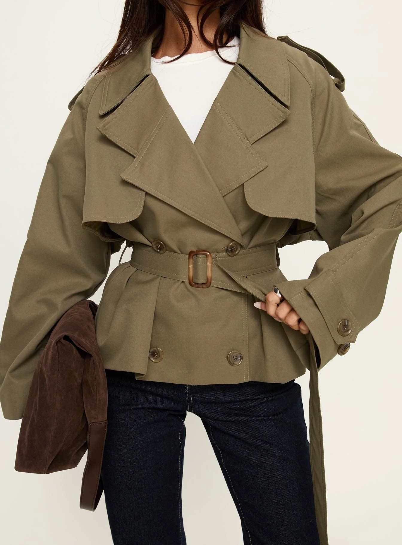 Eldora Cropped Trench Coat Green - Image 6