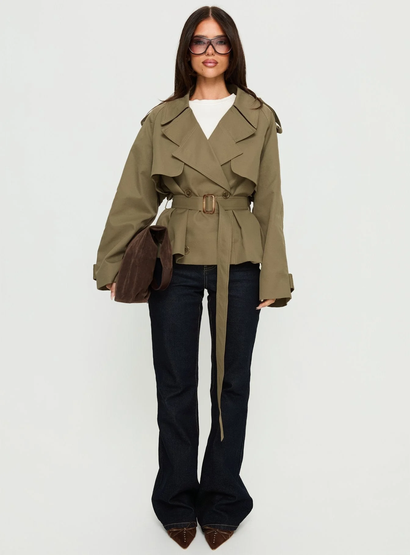 Eldora Cropped Trench Coat Green - Image 7