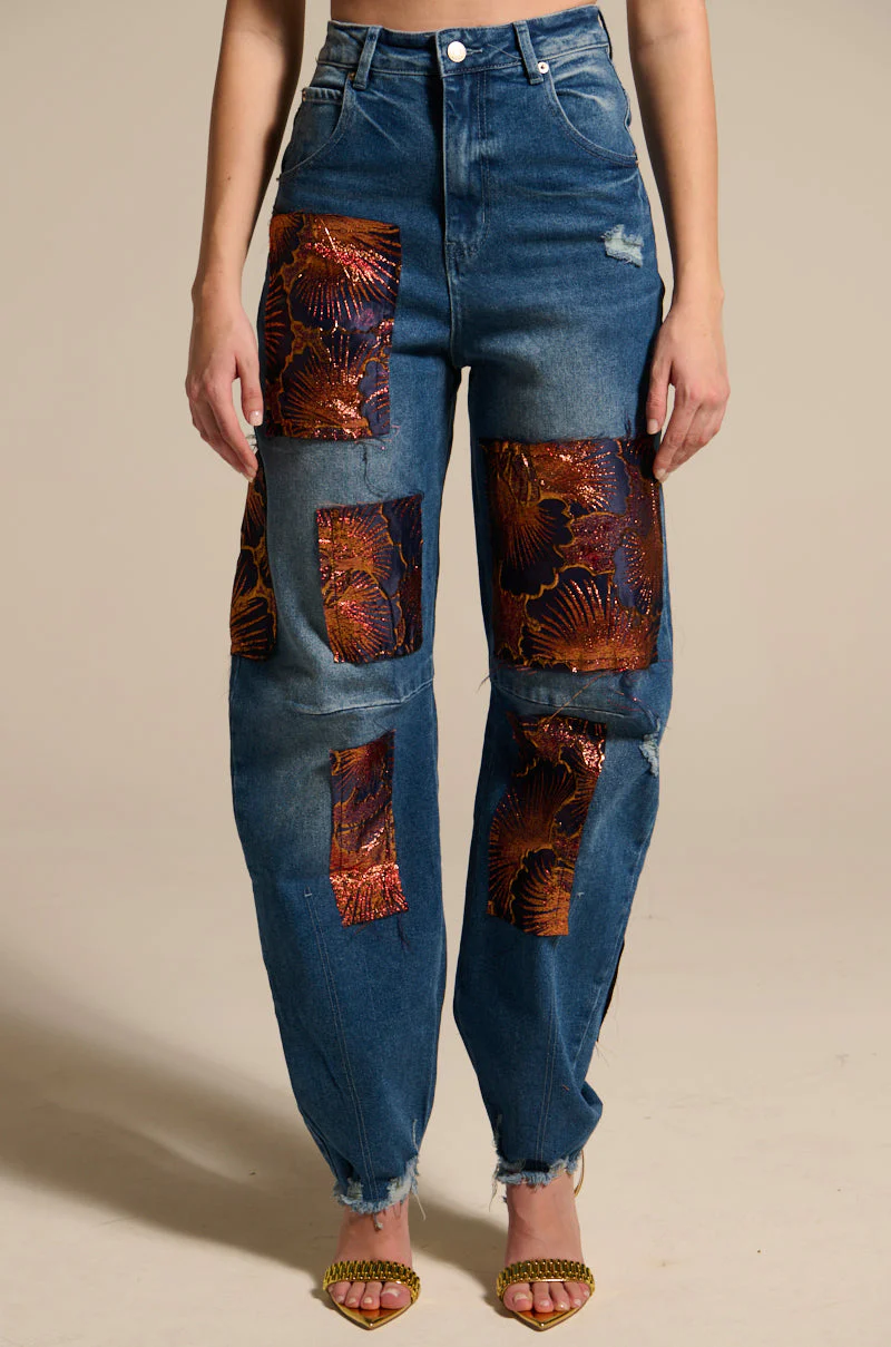 ELEGANT VIBES BROCADE PATCH RELAXED DENIM - Image 3