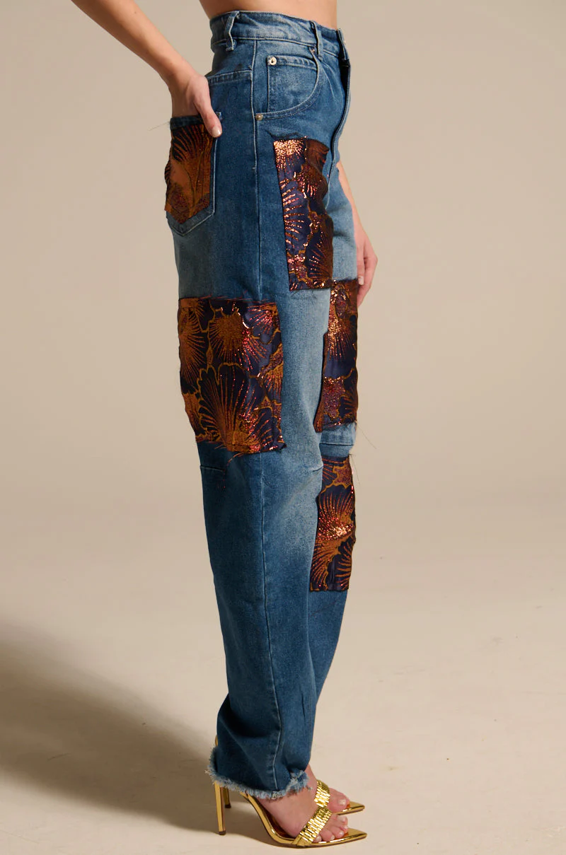 ELEGANT VIBES BROCADE PATCH RELAXED DENIM - Image 4