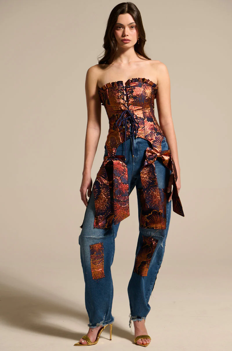 ELEGANT VIBES BROCADE PATCH RELAXED DENIM - Image 7