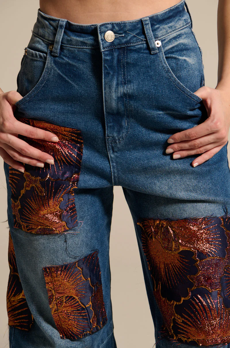 ELEGANT VIBES BROCADE PATCH RELAXED DENIM - Image 9