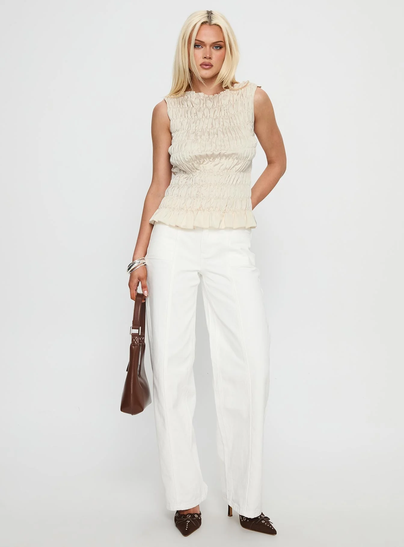 Elenir Shirred Top Beige - Image 3