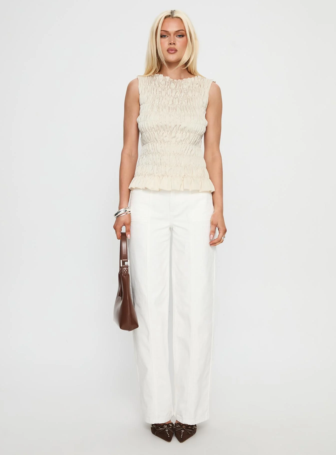 Elenir Shirred Top Beige - Image 7