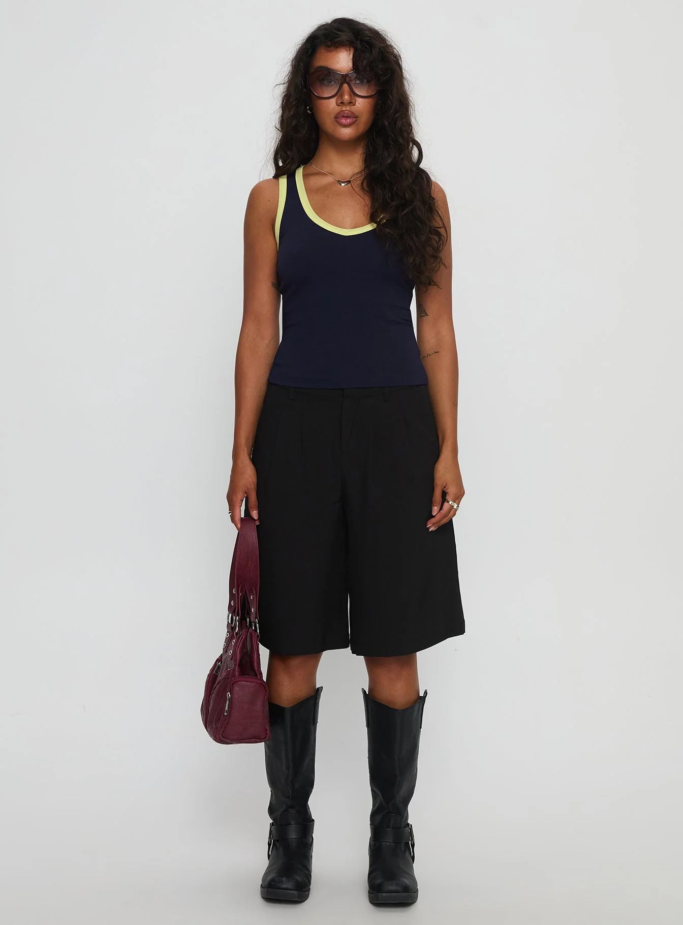 Elionne V Neck Contrast Top Navy / Yellow - Image 7