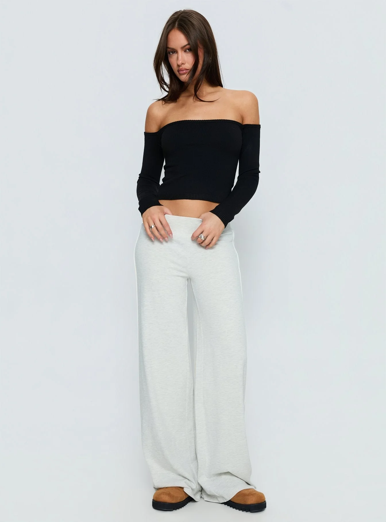 Ellaina Off Shoulder Long Sleeve Top Black - Image 2