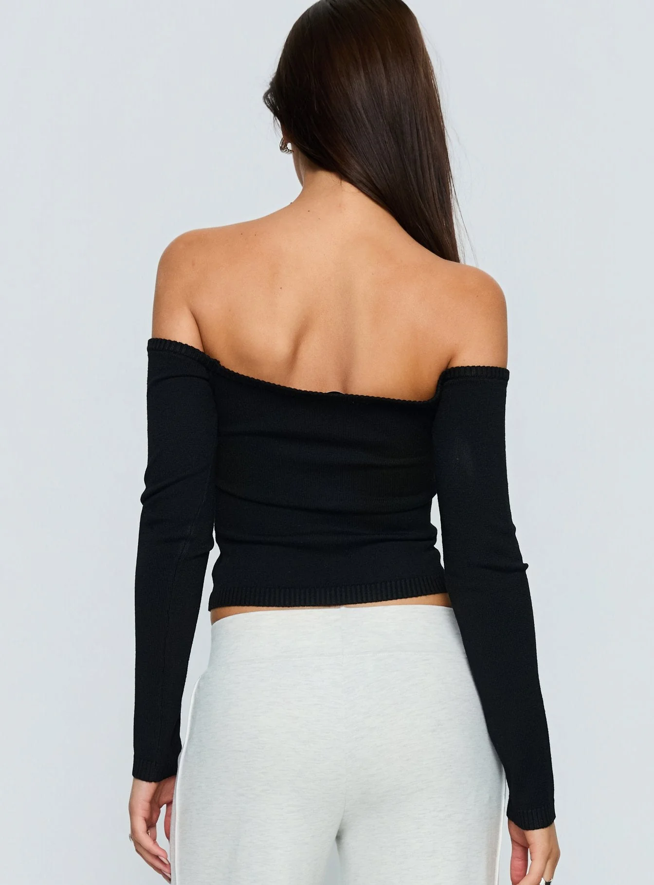 Ellaina Off Shoulder Long Sleeve Top Black - Image 4