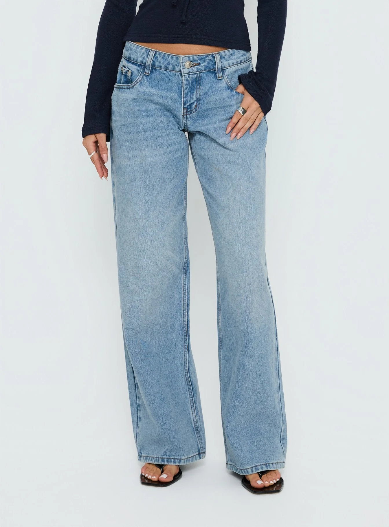 Ellanor Low Rise Slouch Denim Jean Washed Mid Blue Wash - Image 2