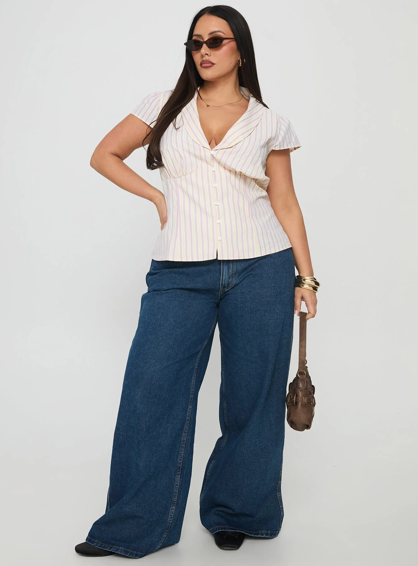 Ellis Island Collared Top Pink Stripe Curve - Image 3