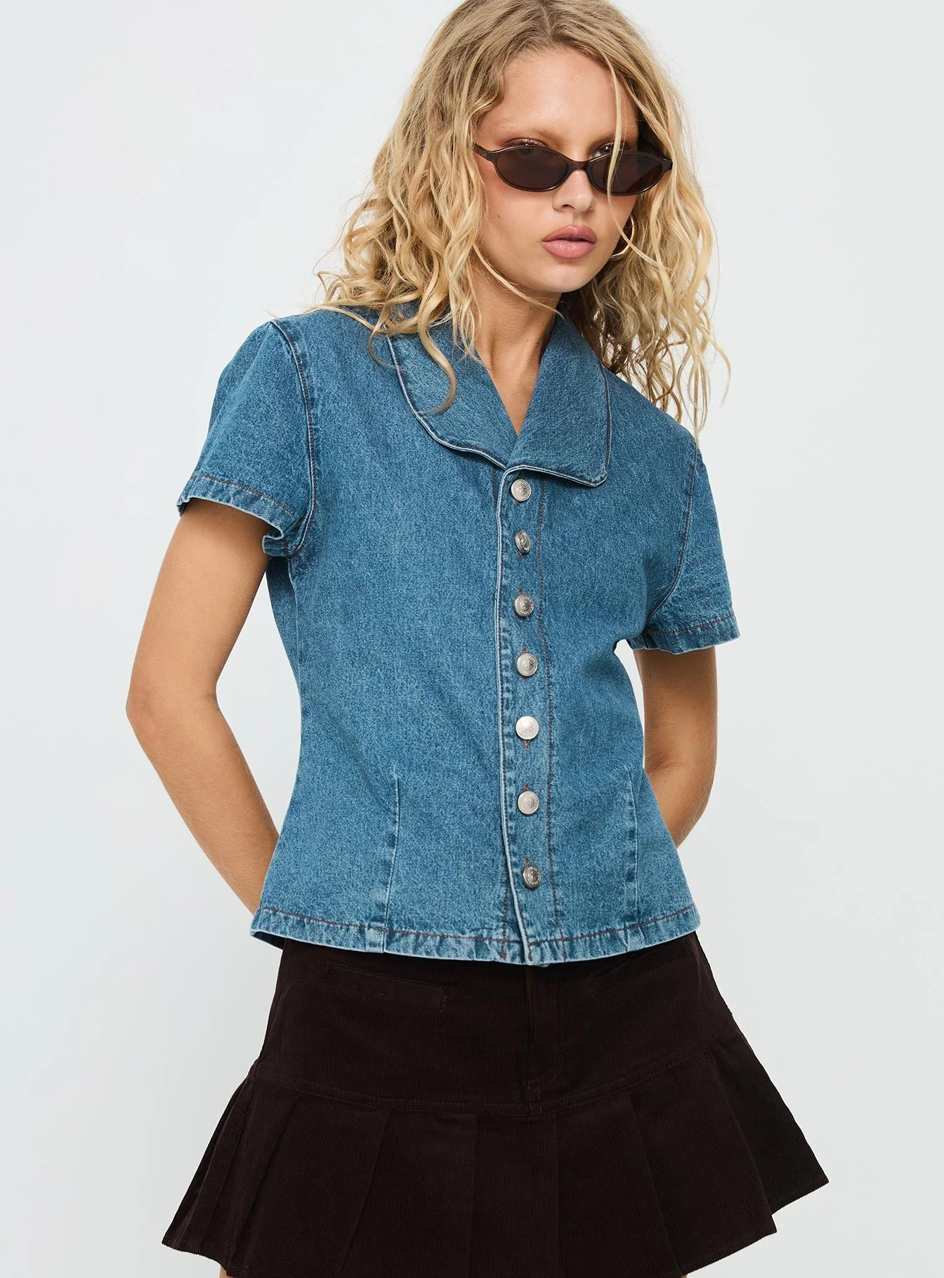 Ellix Button Up Top Blue Denim - Image 2