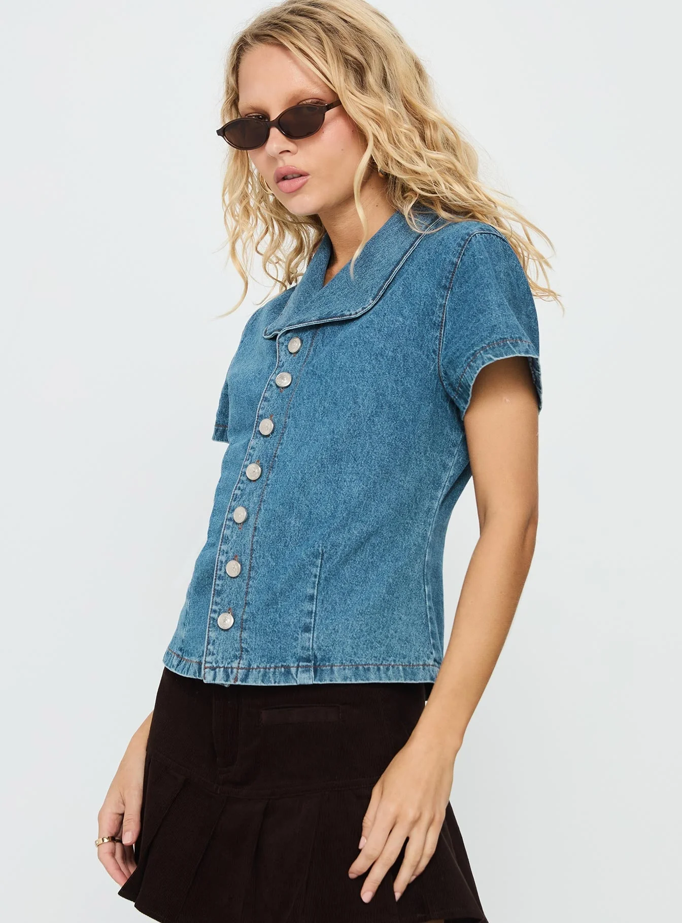 Ellix Button Up Top Blue Denim - Image 4