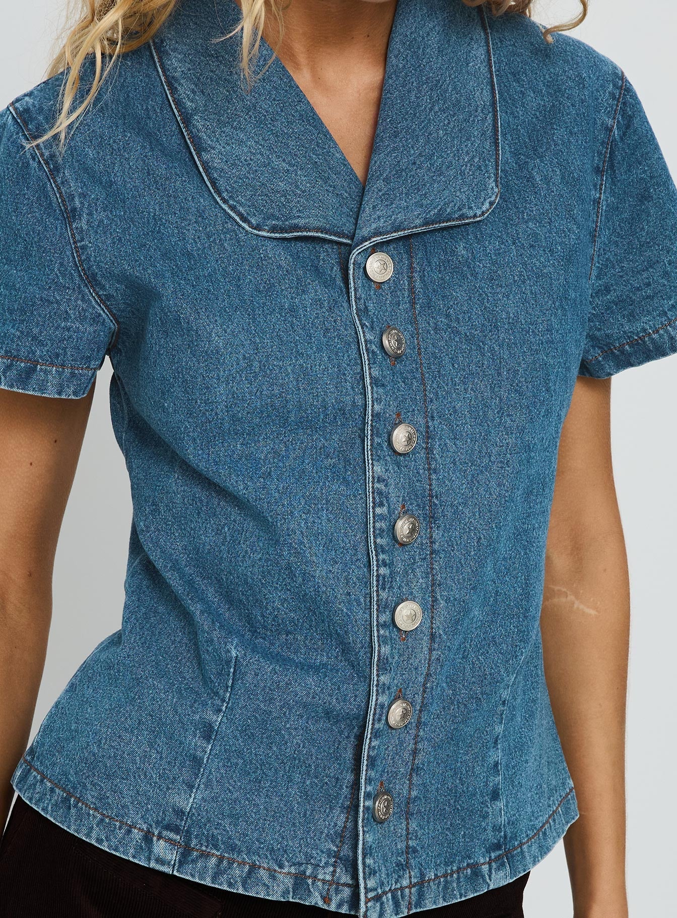 Ellix Button Up Top Blue Denim - Image 6