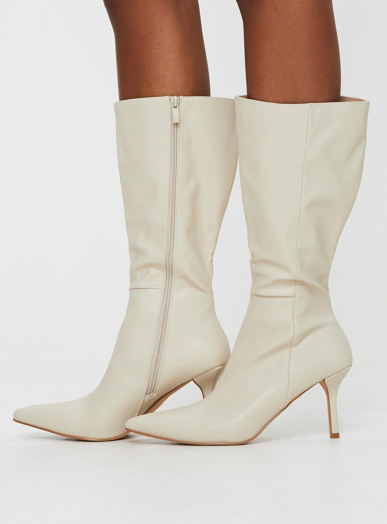 Elodiee Knee High Boots Cream - Image 3