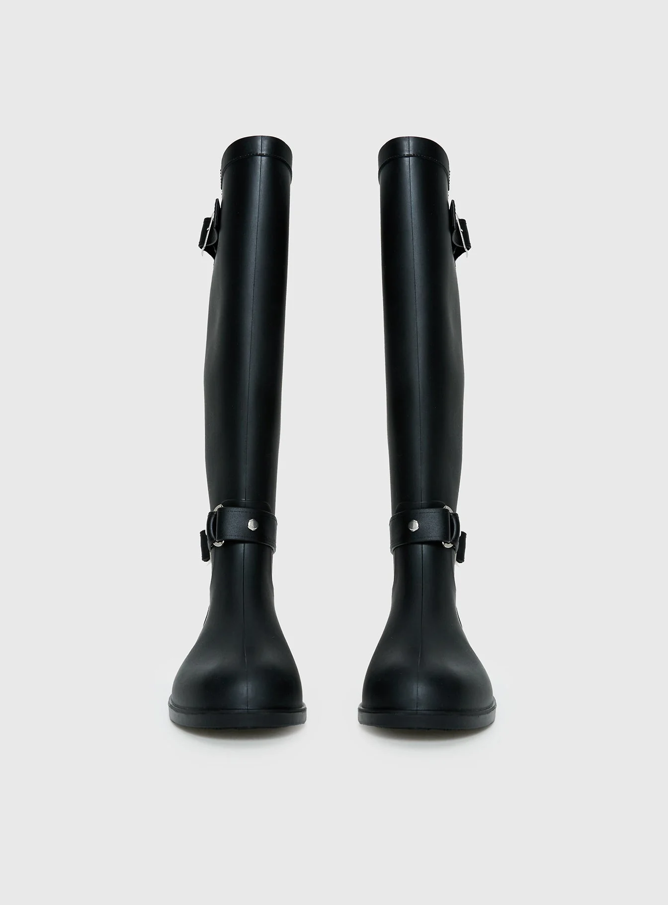 Elvera Buckle Detail Rubber Gumboots Black - Image 4