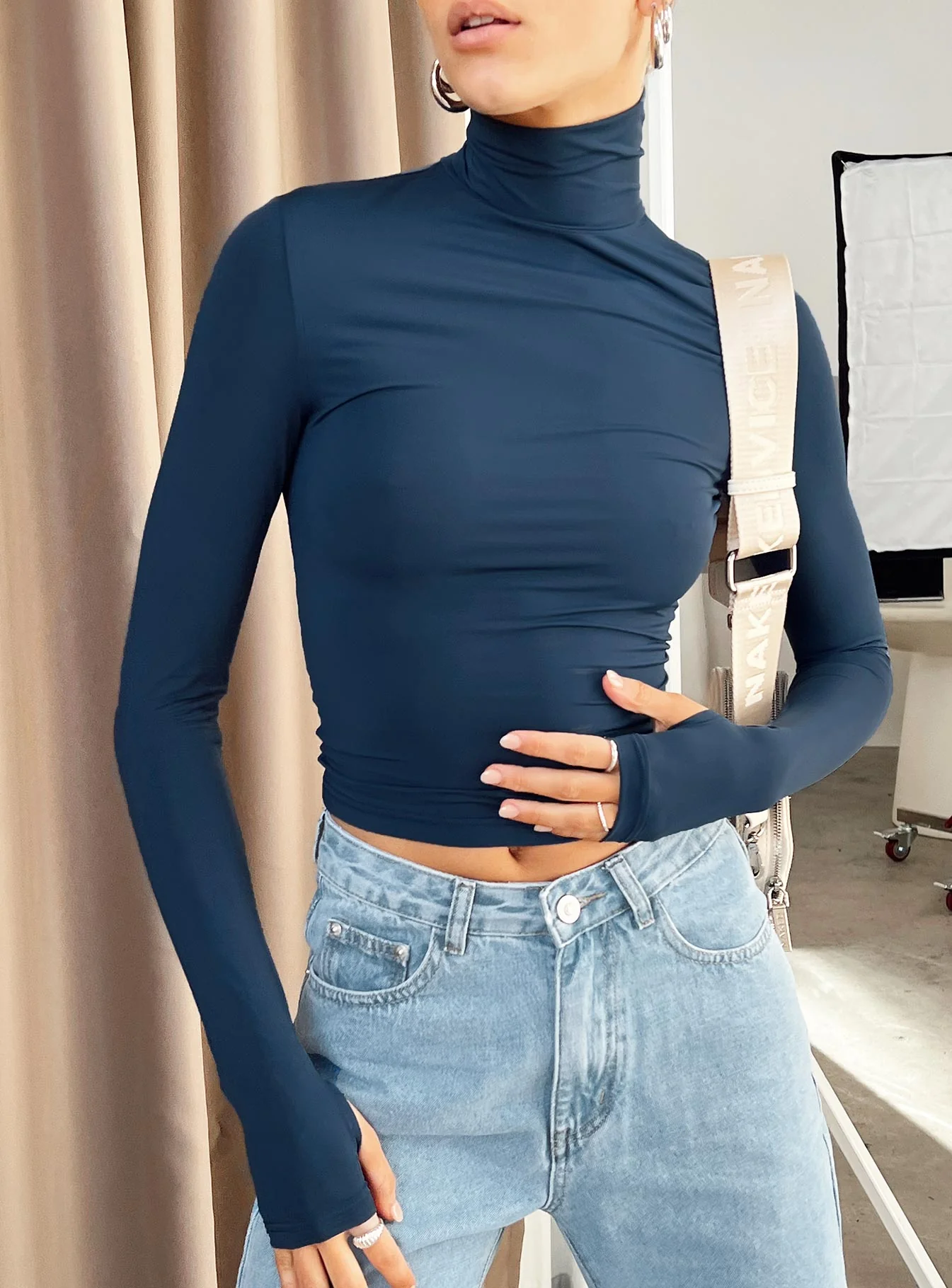 Elysium Long Sleeve Turtleneck Top Navy - Image 4