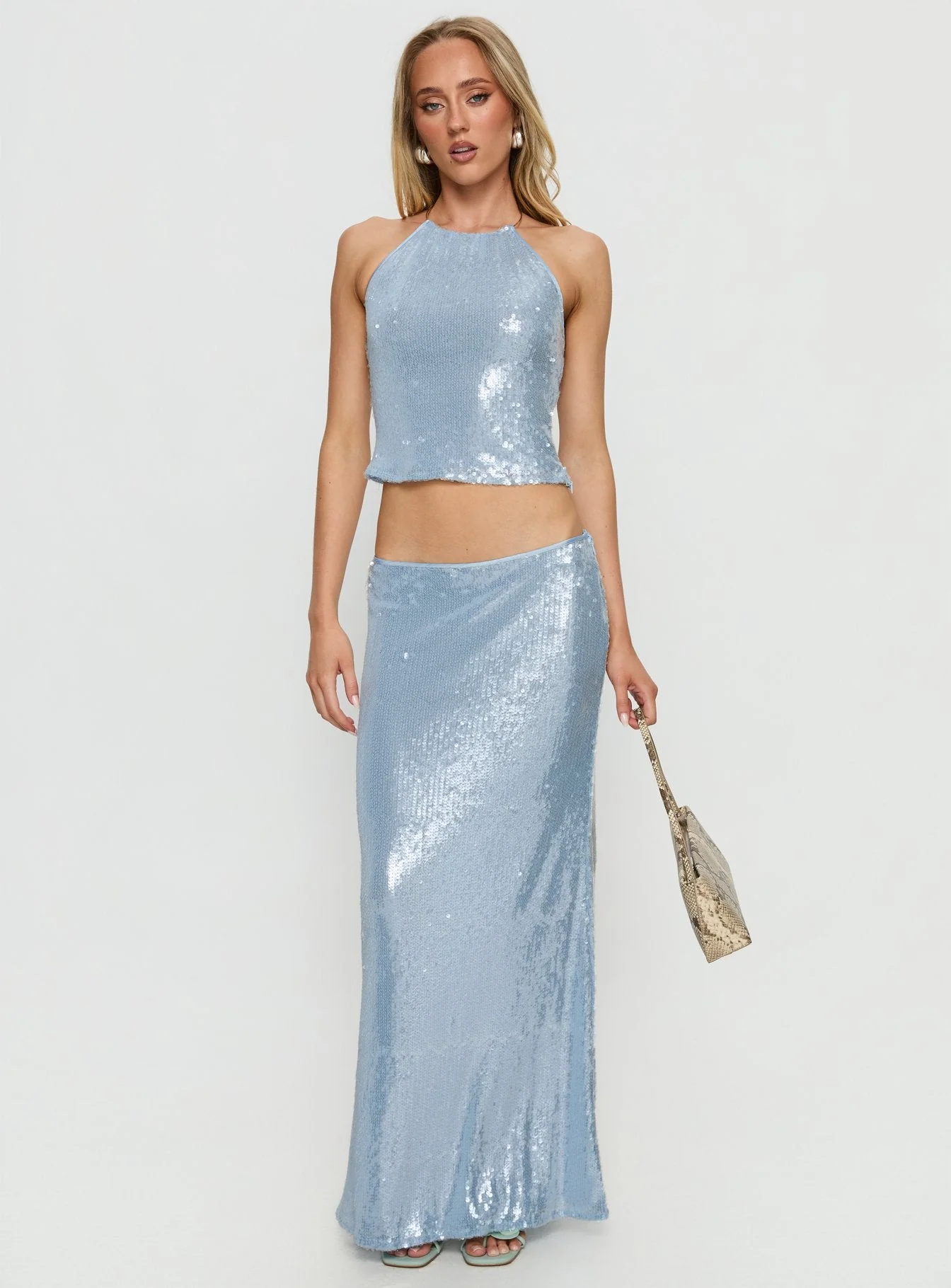 Emalia Sheer Sequin Maxi Skirt Blue - Image 3