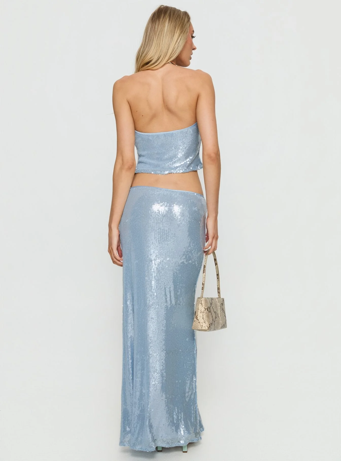 Emalia Sheer Sequin Maxi Skirt Blue - Image 5