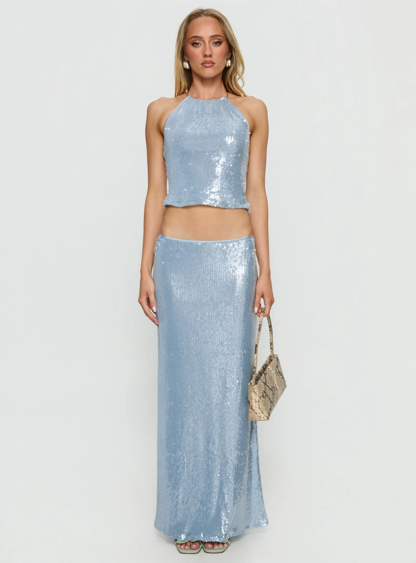 Emalia Sheer Sequin Maxi Skirt Blue - Image 7