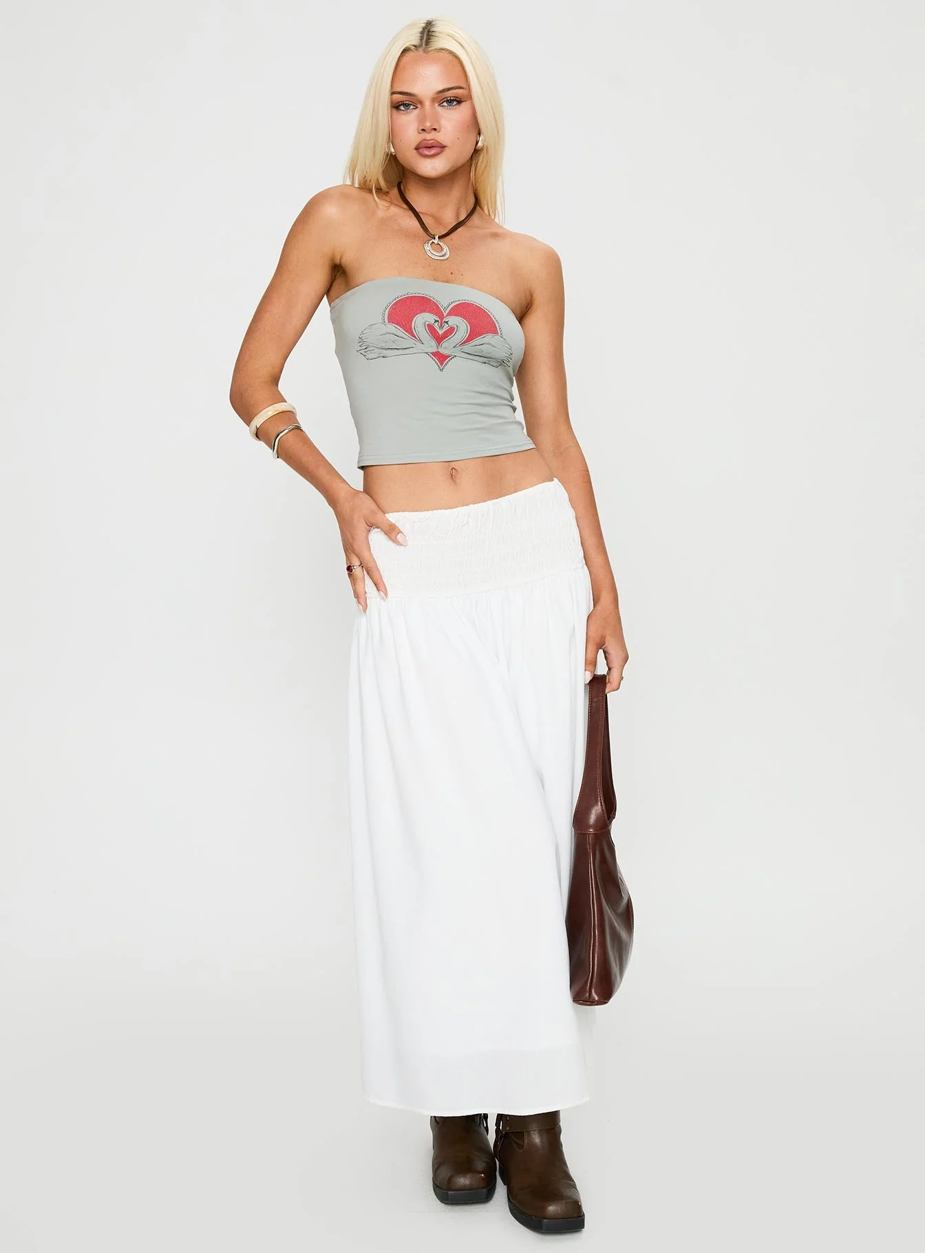 Small Towns Shirred Midi Skirt White - Image 2