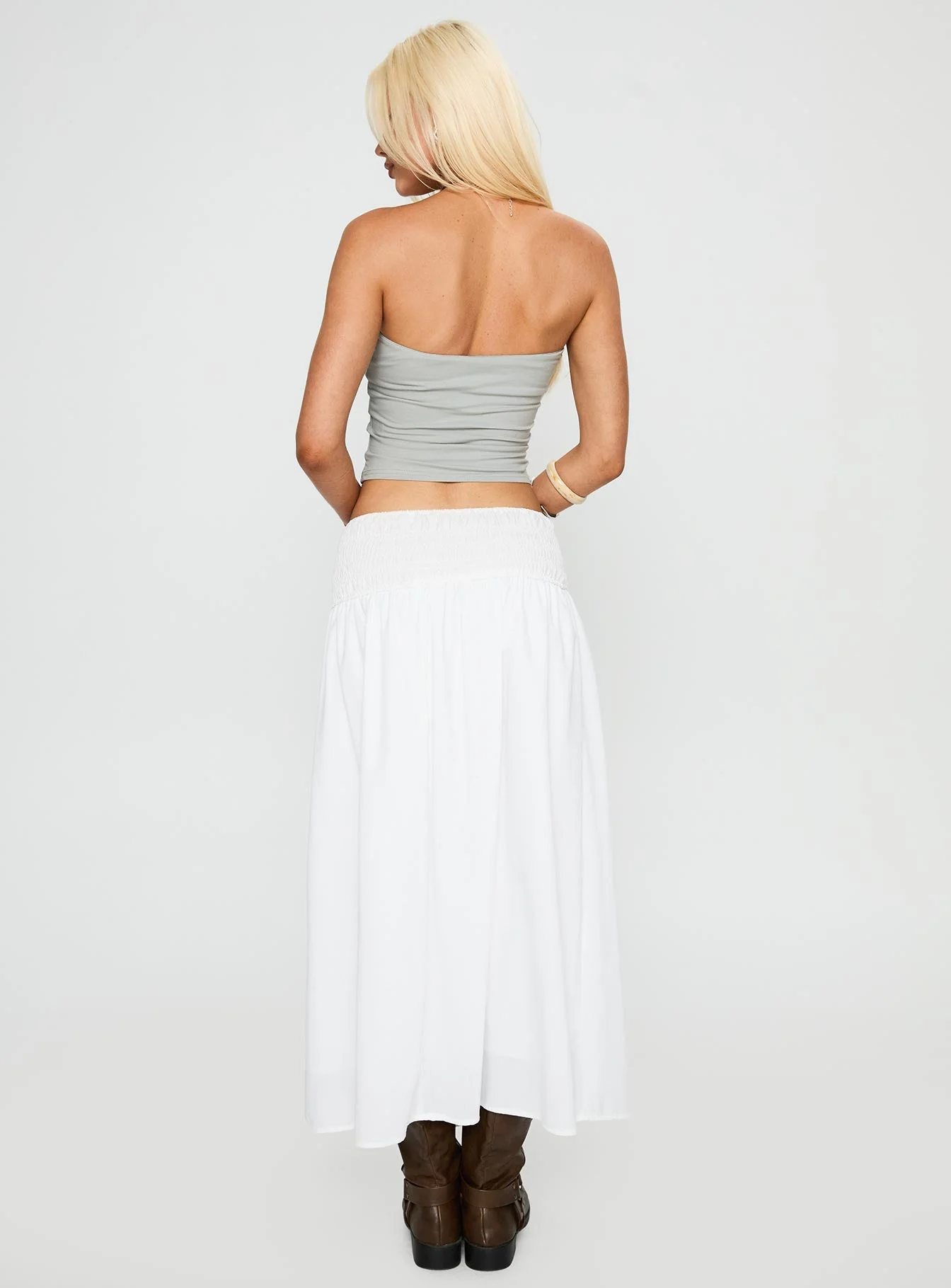 Small Towns Shirred Midi Skirt White - Image 5