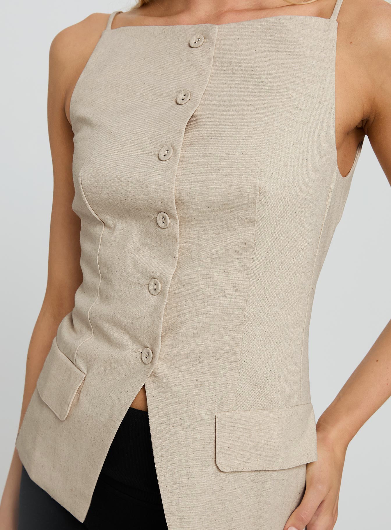Embark Button Up Top Beige - Image 6