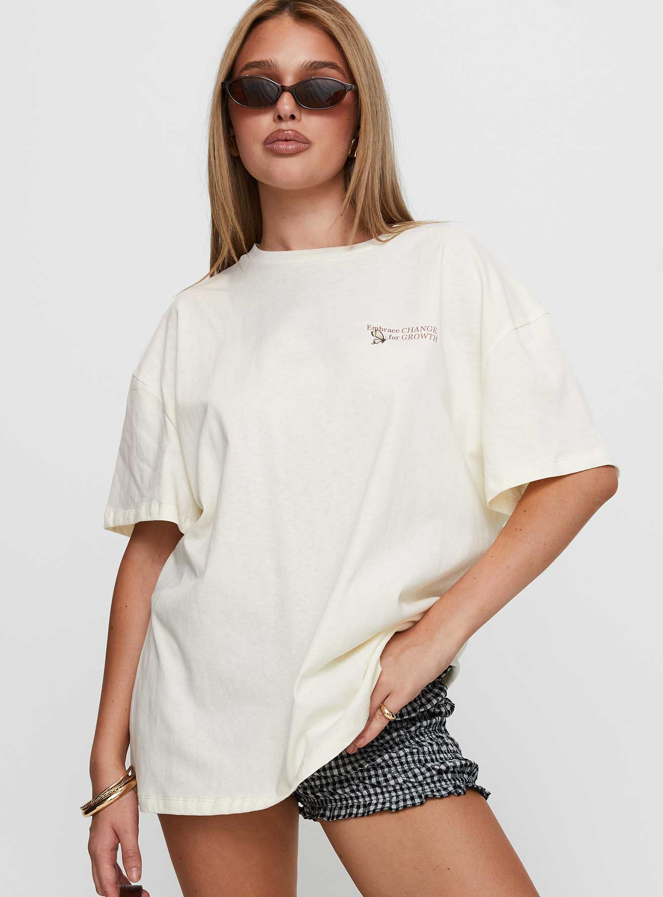 Princess Polly x Butterfly Foundation Charity Merch Oversized Tee Cream - Image 2