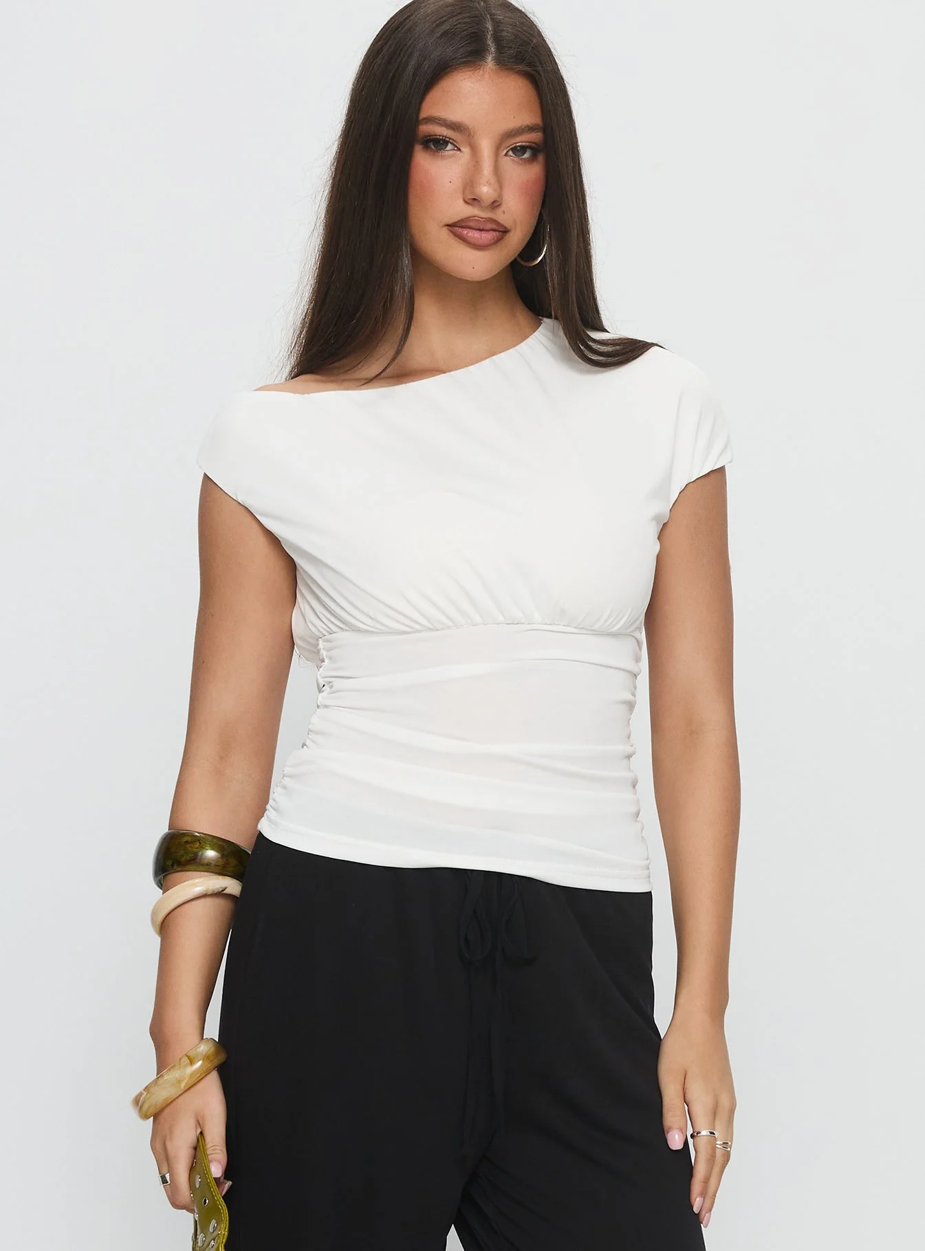Emelyne Cinched Waist Top White - Image 2