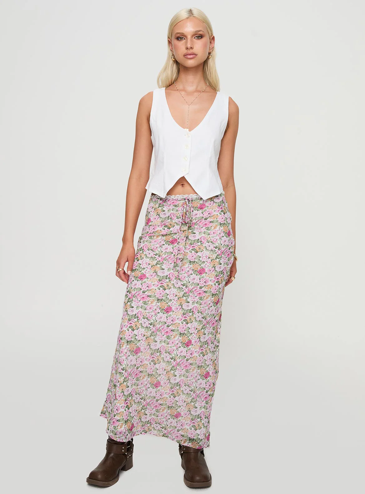 Emily Maxi Skirt Pink Floral - Image 2