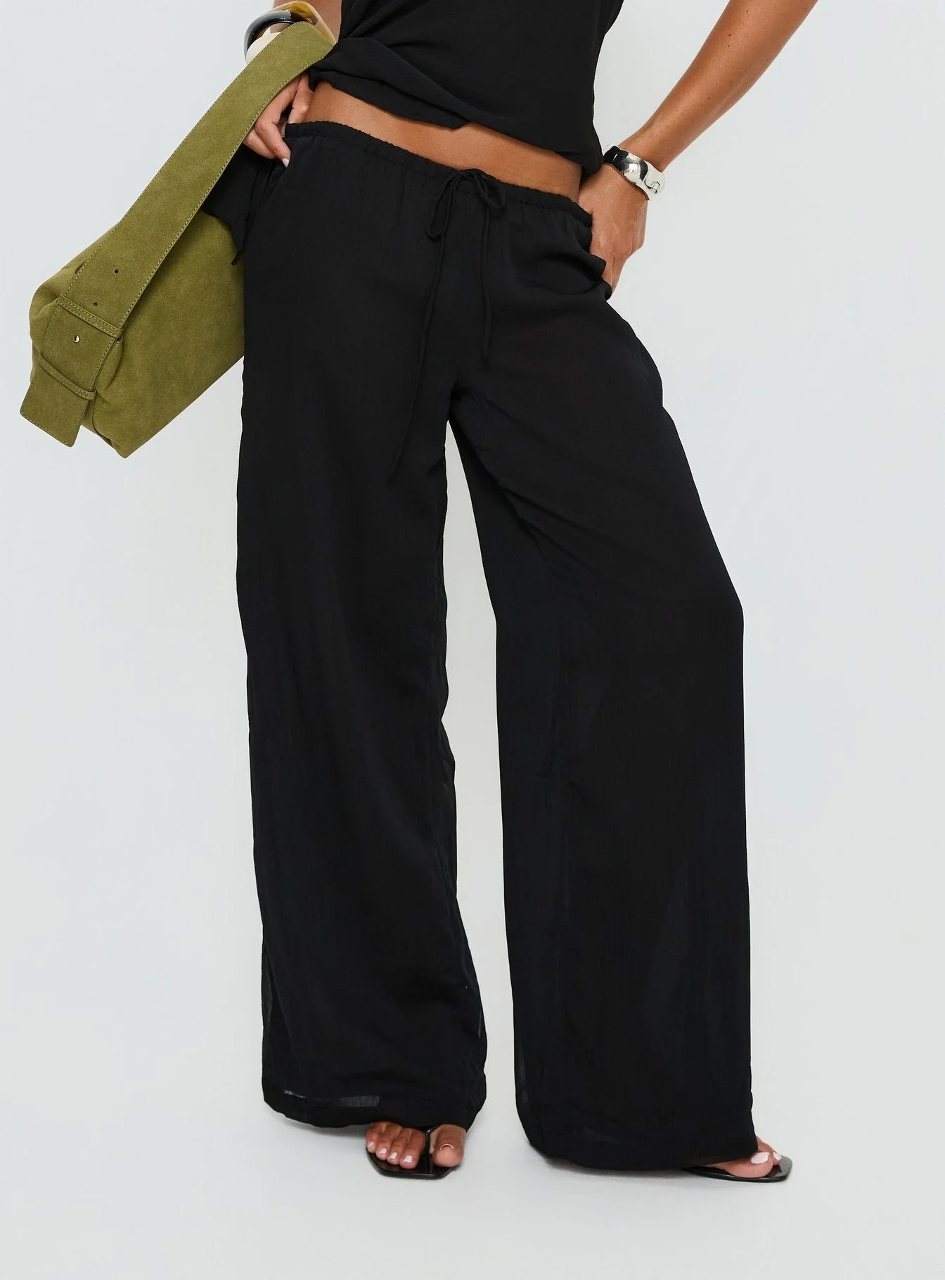 Emorisa Mid Rise Chiffon Pant Black - Image 2