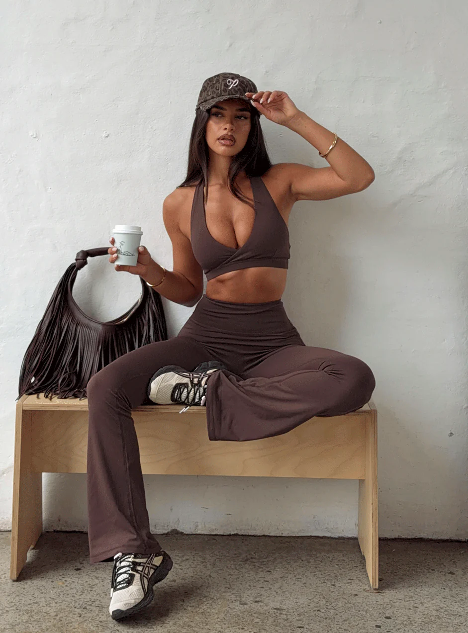 Energize Active Invisible Scrunch Flare Leggings Brown - Image 9