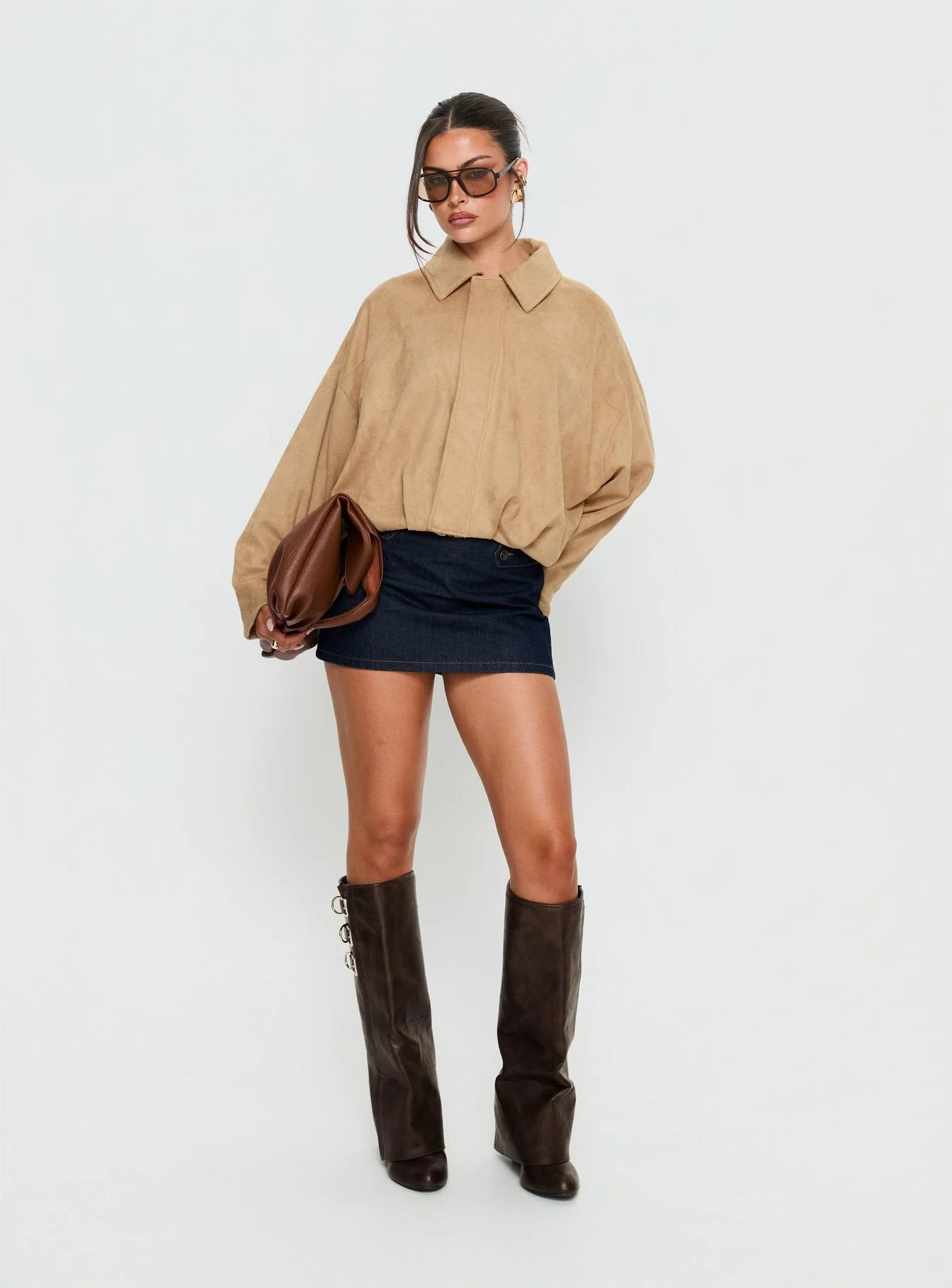 Enlightened Faux Suede Bomber Jacket Beige - Image 2