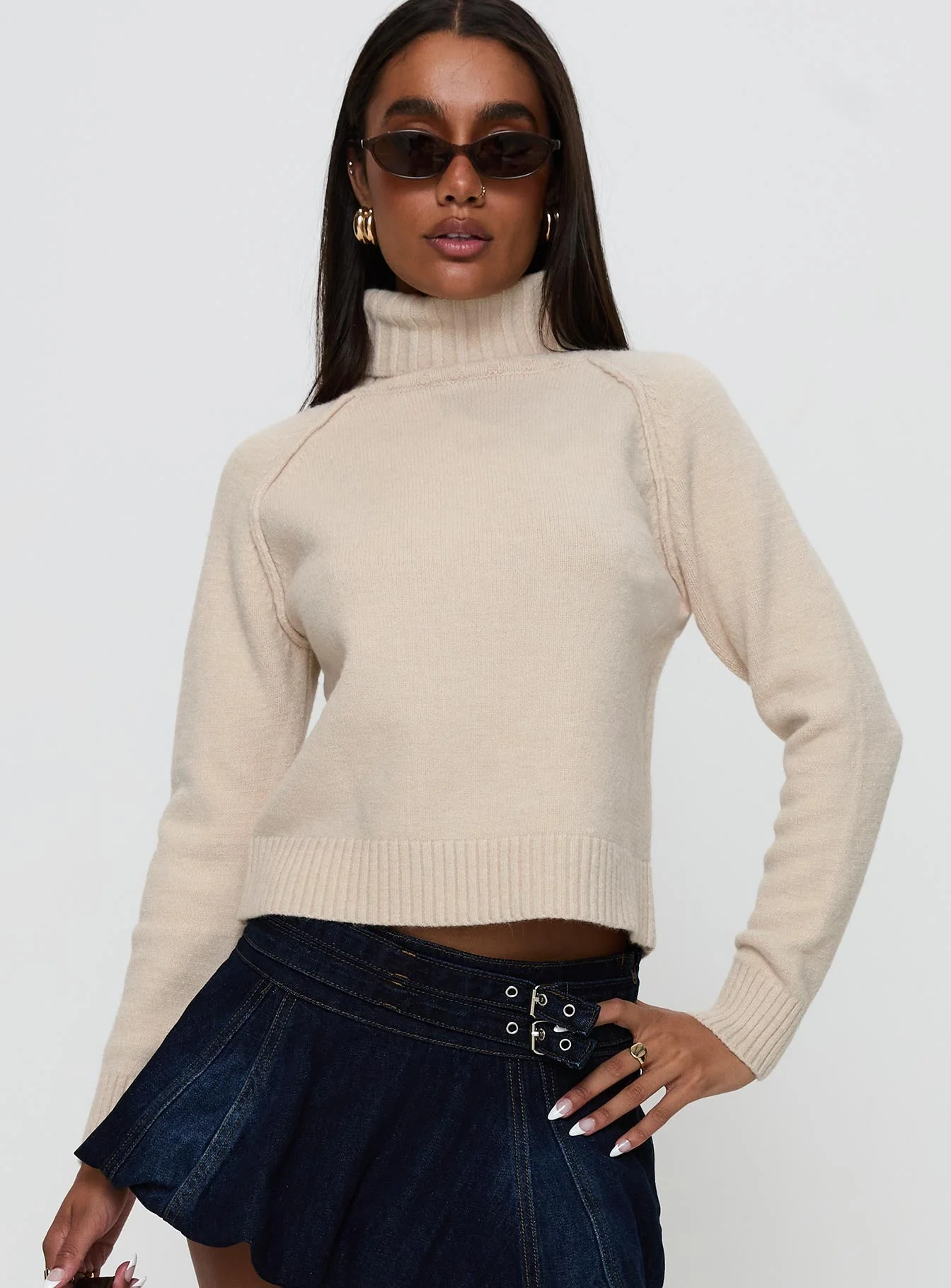 Enrica Funnel Neck Knit Sweater Cream - Image 2