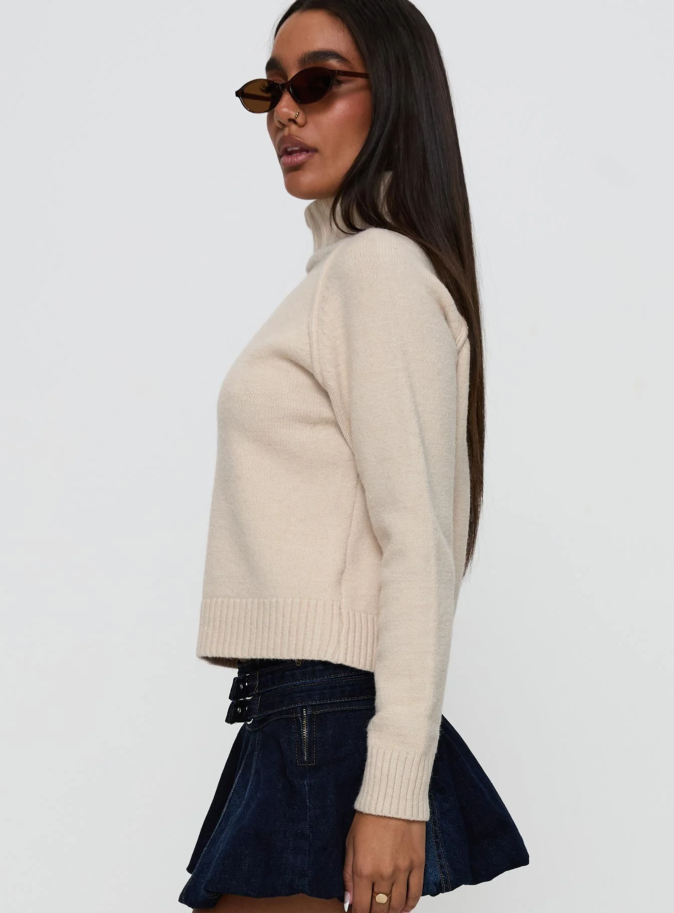 Enrica Funnel Neck Knit Sweater Cream - Image 4