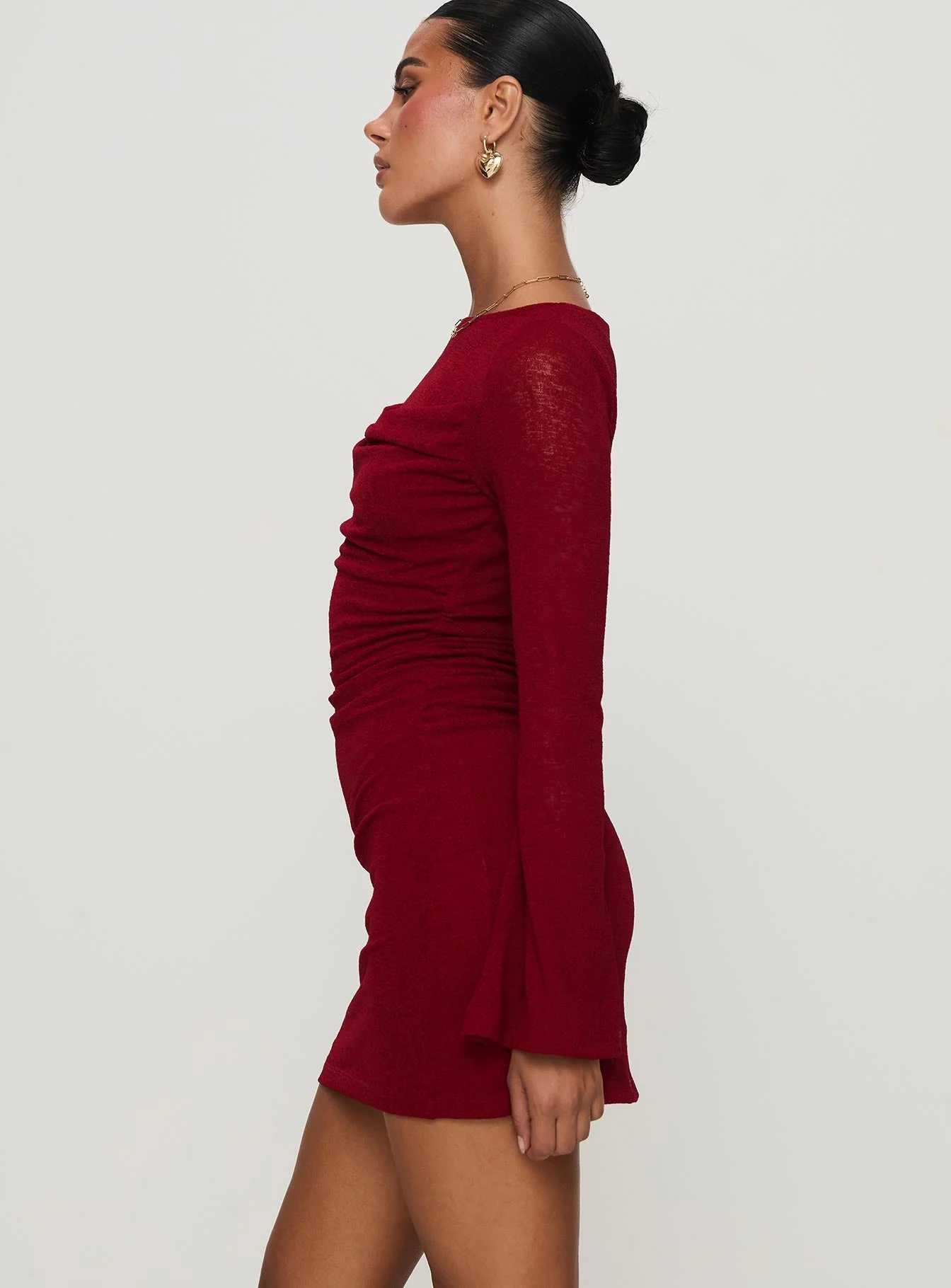 Epiphany Long Sleeve Mini Dress Burgundy - Image 3