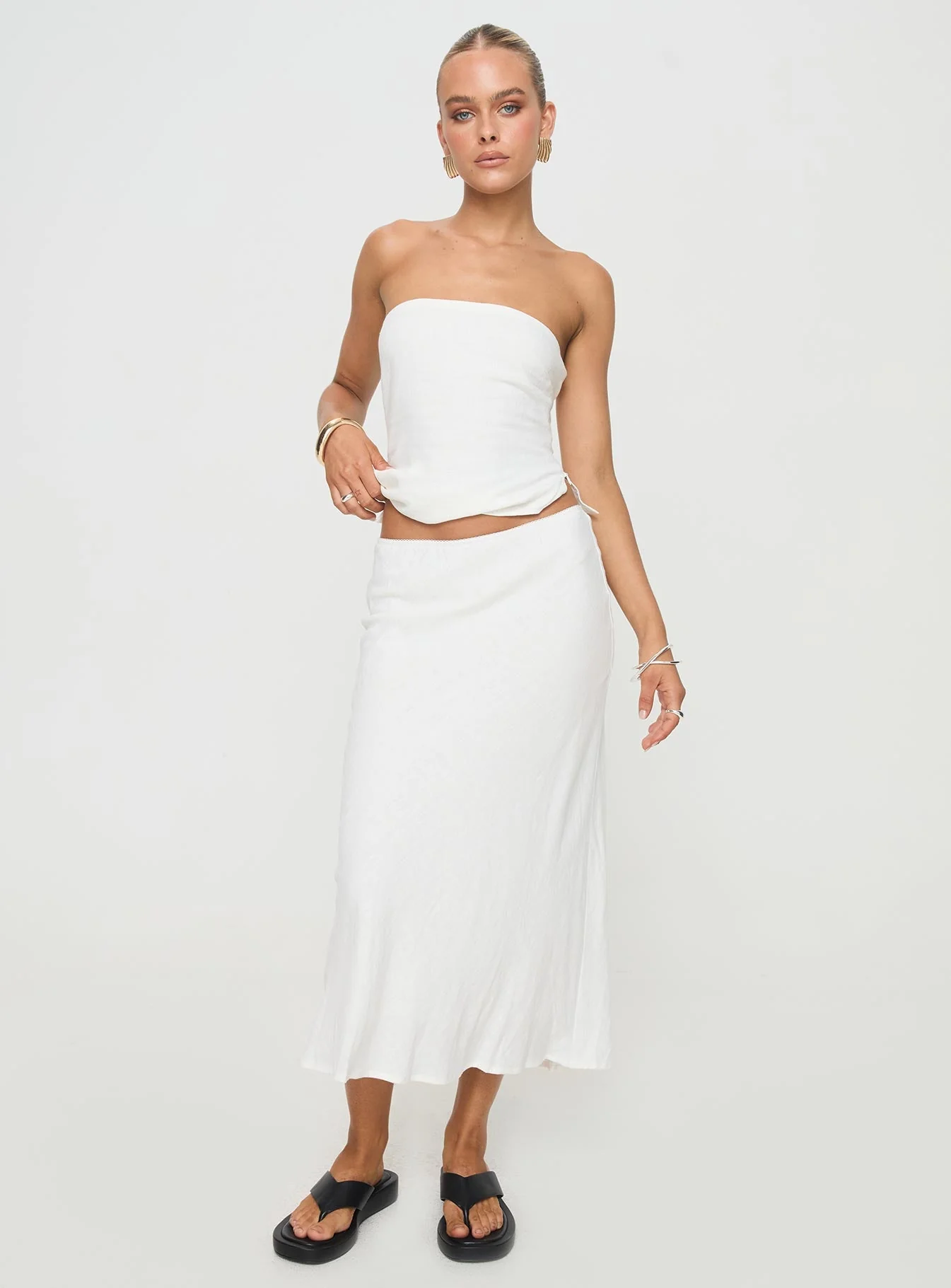 Ermias Linen Blend Midi Skirt White - Image 3