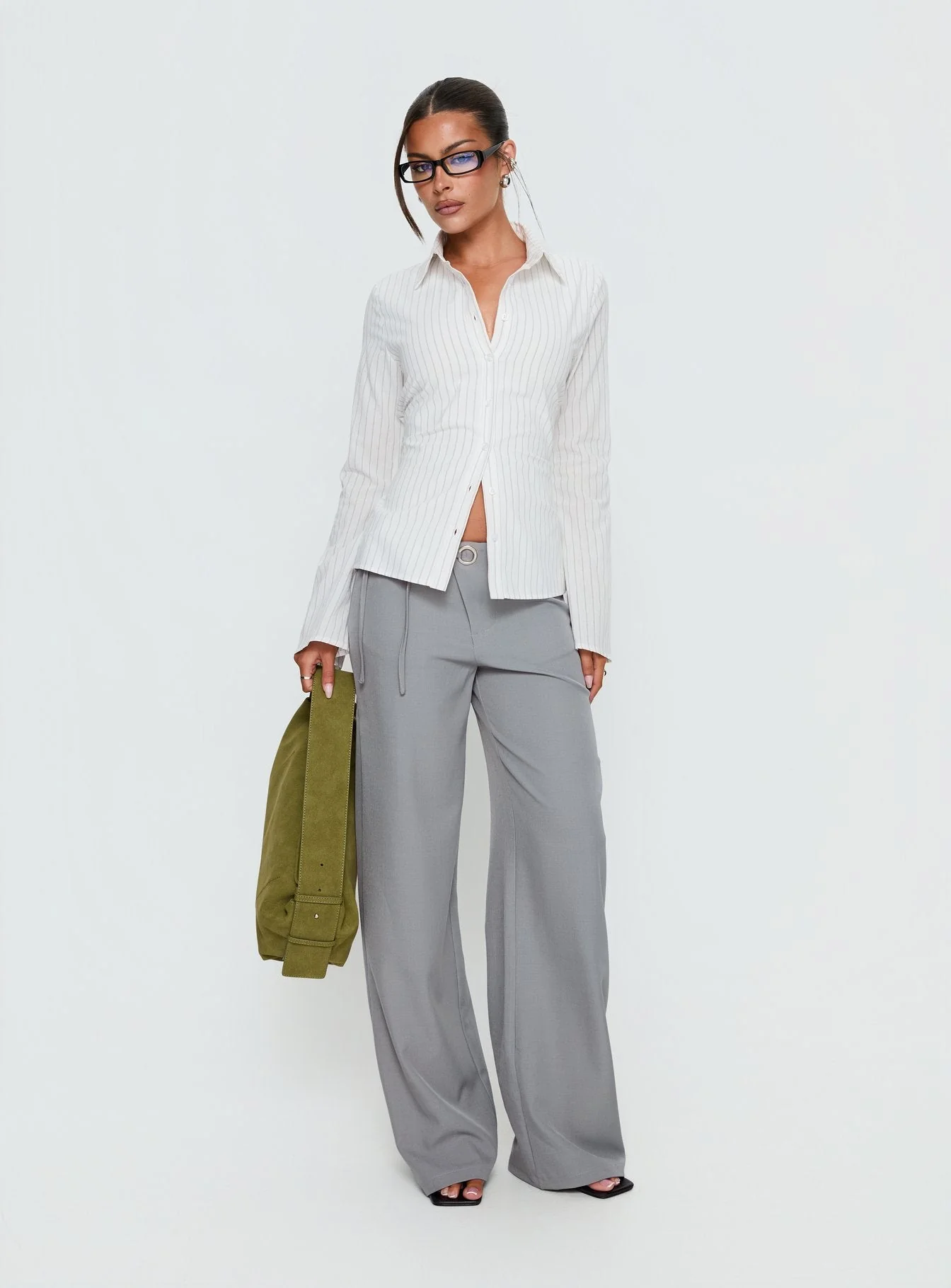 Eryx Tie Back Button Up Top White Pinstripe - Image 3
