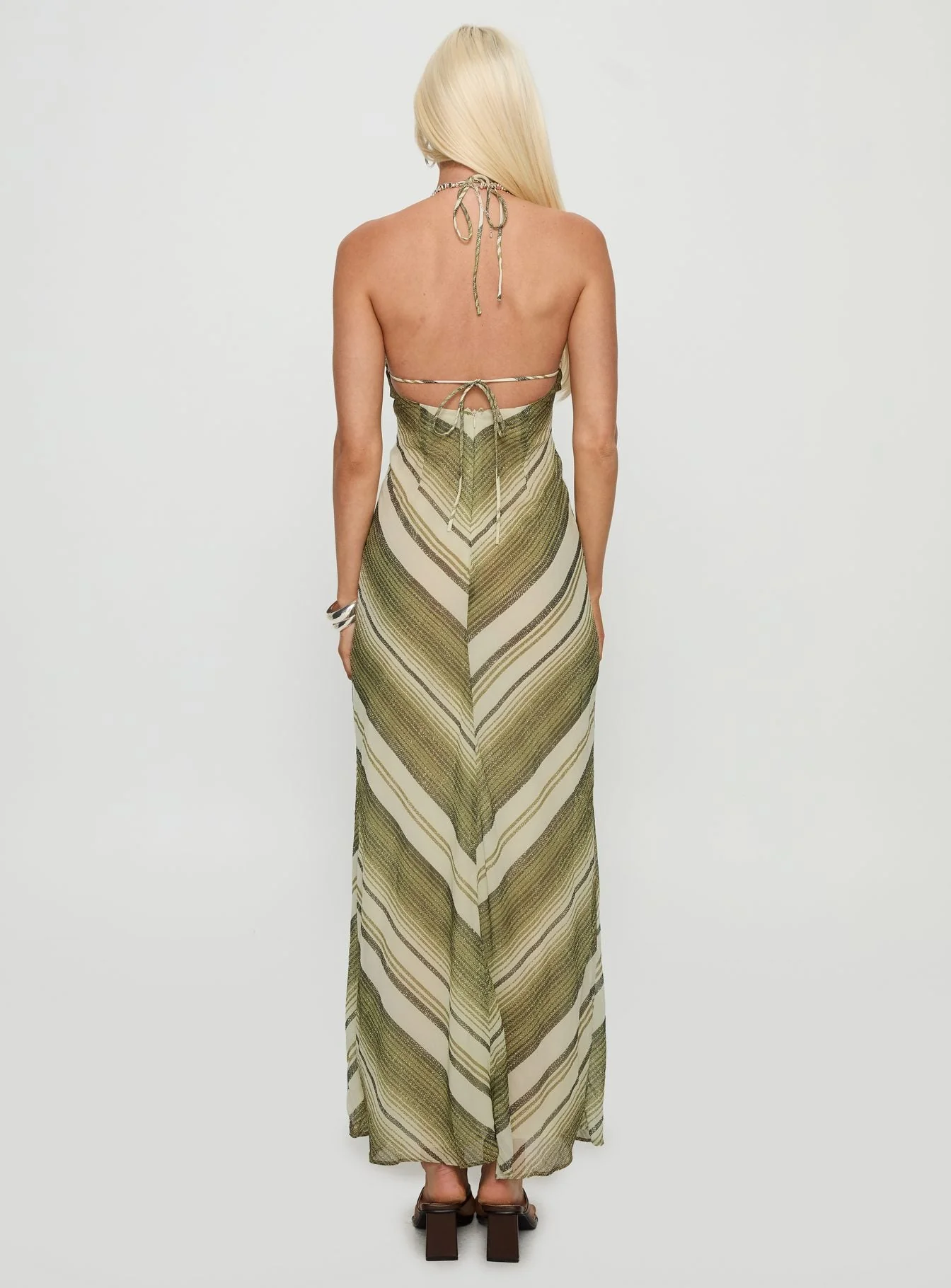 Esmira Halter Maxi Dress Green Stripe - Image 4